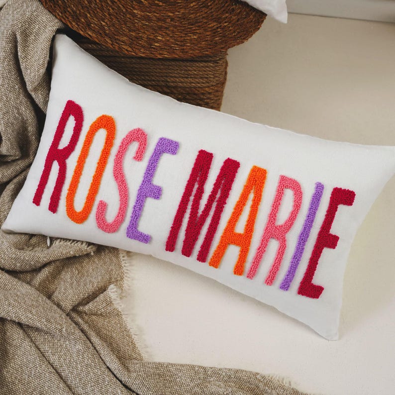 Custom Name Pillow: Personalized Baby Girl Nursery Gift - Embroidered Linen Cover image 4