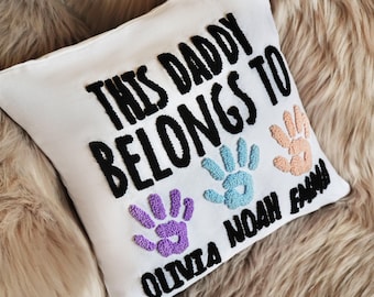 Personalisiertes Handabdruck Stickerei Kissen, Geschenk zum Vatertag