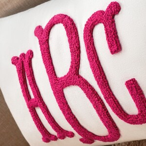 Monogram Punch Needle Pillow, Custom Letter Embroidery, Linen Lumbar Cushion image 2