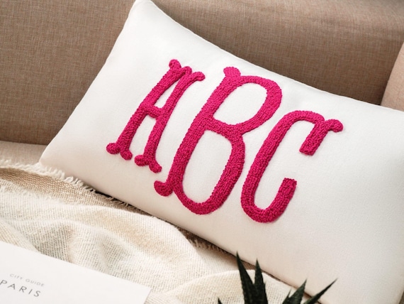 Wedding Monogram Punch Needle Embroidery Pillow, Custom Letter Monogram Pillow, Personalized Couple Gift Idea, Lumbar Pillow, Couple Cushion