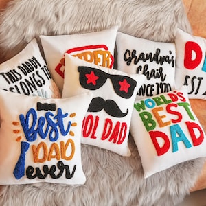 Almofadas bordadas à mão para o Dia dos Pais, presente para o pai, presente dos filhos, presente personalizado para o pai, presente personalizado para o papai, presente de aniversário, presente para ele