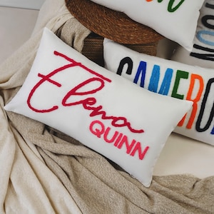Custom Name Pillow: Personalized Baby Girl Nursery Gift - Embroidered Linen Cover image 5