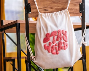 Handgemachte Punch Needle Canvas Rucksack, bestickte Reisetasche