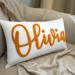 Almohada con bordado dorado de aguja perforada, regalo hecho a mano, decoración para habitación infantil, funda de almohada con nombre personalizado, regalo personalizado para bebé, decoración infantil.