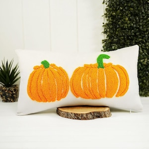Punch Needle Pumpkin Pillow Cover, Embroidered Cotton Fall Decor