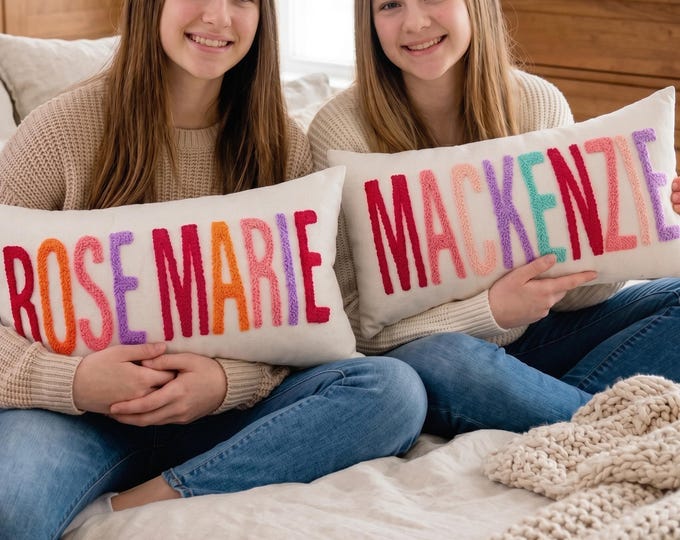 Custom Name Pillow: Personalized Baby Girl Nursery Gift - Embroidered Linen Cover