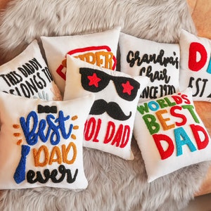 Almohadas bordadas a mano para el Día del Padre, regalo para papá, regalo de niños, regalo personalizado para papá, regalo de cumpleaños, regalo para él
