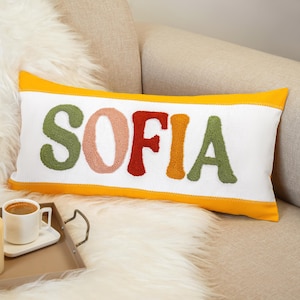 Custom Name Baby Shower Gift Punch Needle Embroidered Pillow, Personalized Baby Girl Gift, Newborn Gift, Monogrammed Pillow, Gifts for Baby