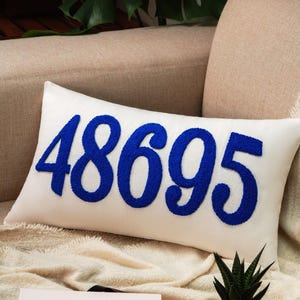パーソナライズされた郵便番号枕、刺繍入り腰椎クッション、新築祝いギフト