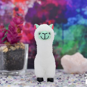Hand-Painted White and Mint Alpaca  Unique Resin Llama Home Décor