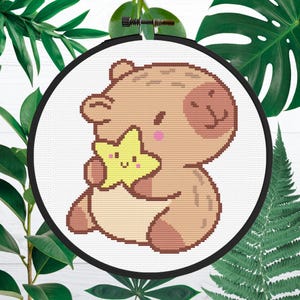Patrón de punto de cruz Capybara Star, punto de cruz digital, PDF, diseño divertido - Cross Stitch Pattern, Carpincho Estrella