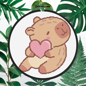 Capybara Heart Cross Stitch Pattern, Digital PDF, Fun Design - Cross Stitch Pattern, Capybara Heart
