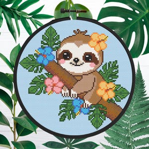 Patrón de punto de cruz Perezoso, punto de cruz digital, PDF, cute, de Perezoso bebé, diseño divertido - Cross Stitch Pattern, Punto de Cruz