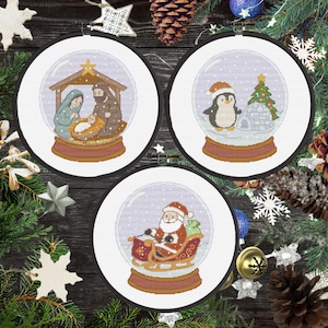 3 Weihnachts-Schneekugel-Kreuzstichmuster im PDF-Format - Kreuzstichmuster, digitaler Kreuzstich, Weihnachtsglaskugeln