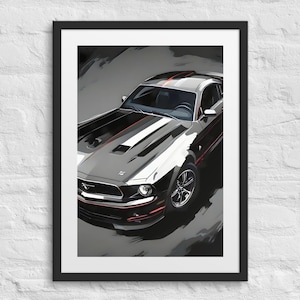 Classic Mustang Framed Poster – Retro Muscle Car Wall Art for Garage, Office, or Man Cave
