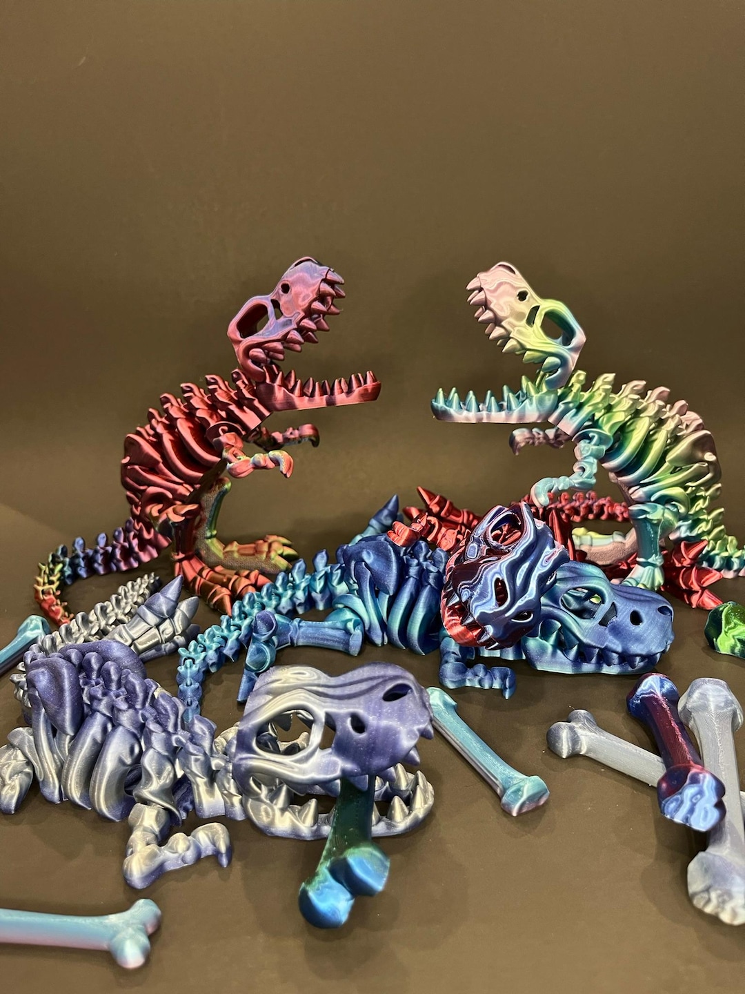 ZZ LIFE T-Rex Fidget Figurine – Rexi Flexible Con Hueso Impreso 3D Figuras Articuladas Para TDAH, Autismo, Alivio Del Estrés Y La Ansiedad, Unisex Adultos (hueso