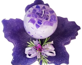 Tavolo center/ round wax candle with lavender scent/ handmade for decorations/ maple leaf