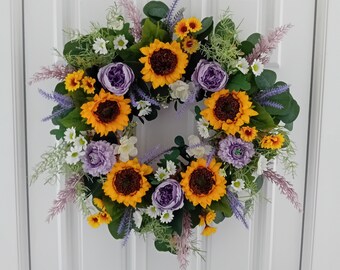 Artificial Peonies Sunflower Wreath,Wreath,Spring Wreath, Door Wreaths,Spring Wreath For Front Door,Floral Decor,Flower Wreath,garden wreath