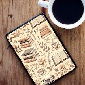 Cozy Beige Kindle Insert | Vintage Kindle Insert | Printable Clear Kindle Insert | Books, Plants, Tea Kindle Cover