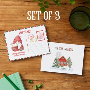Cartes postales de Noël | carte postale scandinave de gnome | nain nordique | design nordique | Jeu de 3 cartes postales Gnome