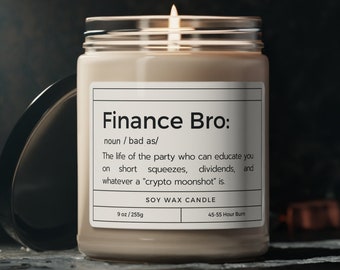 Funny Finance Bro Definition Candle, Scented Soy Candle, Funny Financial Analyst Manager Wall Street Gift, 2024 CFA Graduation Gift