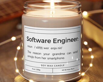 Funny Software Engineer Definition Candle, Computer Science Gift for Daughter Son, 2024 Graduation Gift, 9oz 45-55 hour clean burn