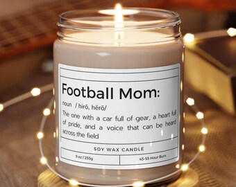 Zabawna świeca Football Mom Definition, sportowy prezent dla mamy drużyny, urodziny mamy 9 uncji 45-55 godzin czystego spalania, prezent na sezon piłkarski