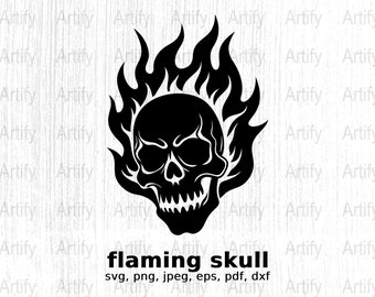 Flaming Skull SVG, Flaming Skull Vector Cutting files for Silhouette Cameo, scanNcut, for Commercial use, Instant Download, Horror Theme SVG