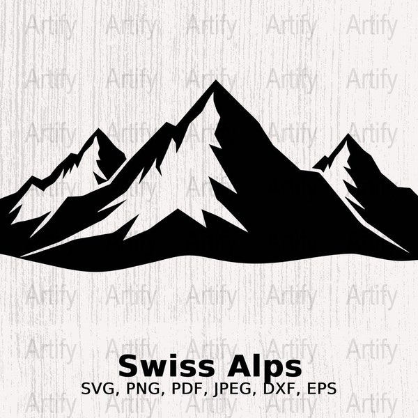 Swiss Alps SVG, Swiss Alps Vector Cutting files for Silhouette Cameo, ScanNcut, for Commercial use, Instant Download, alps wall art