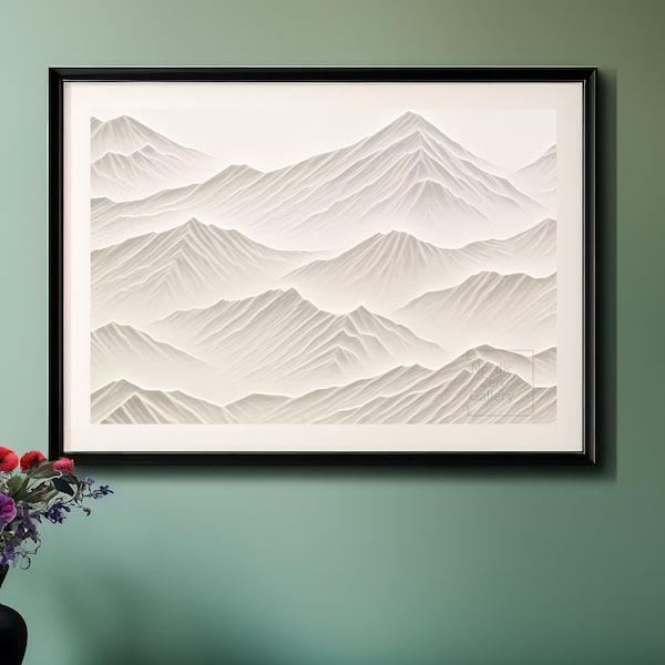 Japandi Textured Minimalist White Mountain Range Abstract Digital Print | Wall Art | Zen Norway Aesthetic | Wabi Sabi | Wall Art | Norwegian