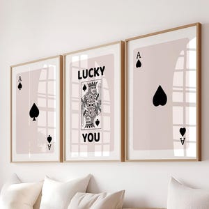 Juego de 3 impresiones de arte mural retro de moda, impresión estética retro de moda, póster de Black Ace Card, póster Lucky You, arte mural moderno