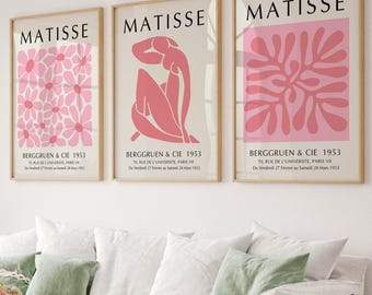 Pink Matisse Print Set of 3, Matisse Flower Print, Pink Henri Matisse Poster, Gallery Wall Art (Digital Download)