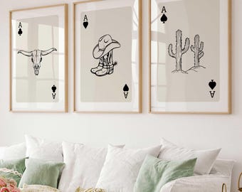 Cowboy Playing Card Wall Art, Trendy Western art Cowgirl, Print Modern Southwestern Decor Ace of Spades Print Longhorn Skull digital