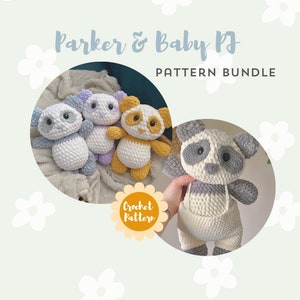 Parker & Baby PJ Panda Crochet Pattern Bundle | PDF Digital Pattern, Stuffed Animal Crochet Pattern, Download and Print, Low Sew Pattern