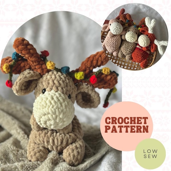 Patrón de ganchillo de Marv el alce navideño / Peluche de alce navideño, patrón digital en PDF, peluche de alce de ganchillo, descarga del patrón