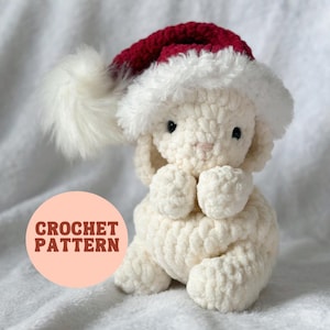 Poppy the Bunny Crochet Pattern | Christmas Bunny Lovey, PDF Digital Pattern, Crochet Bunny Snuggler, Santa Hat Crochet Bunny, Xmas Bunny