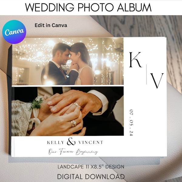 Minimalist Monogram Wedding Photo Album Template Canva, Custom Wedding Album For Photographers, Landscape Birthday Album,  DIY Photo Album