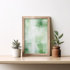 Simple Green Abstract Painting Poster, Modern Cubic Design Art Print, Green Abstract Wall Decor, Digital Download