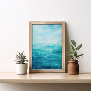 Blue Waves Abstract Art, Digital Download Poster Painting, Oil Painting of Blue Waves, Abstract Poster Art Print