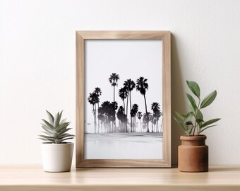 Black and White Palm Tree Print: Coastal Watercolor Art (Digital Download)