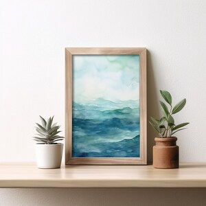 Blue Waves Abstract Art, Digital Download Poster Painting, Oil Painting of Blue Waves, Abstract Poster Art Print