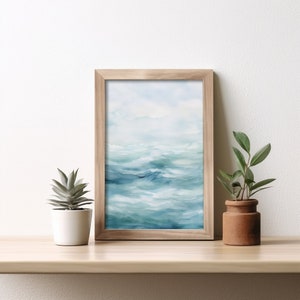 Blue Waves Abstract Art, Digital Download Poster Painting, Oil Painting of Blue Waves, Abstract Poster Art Print
