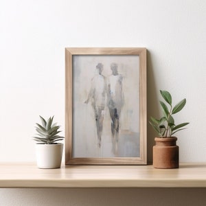 Abstract Soft Gentle Couple Holding Hands - Printable Wall Art - Minimalist Figures Holding Hands Art Print - Instant Download