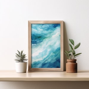 Blue Waves Abstract Art, Digital Download Poster Painting, Oil Painting of Blue Waves, Abstract Poster Art Print