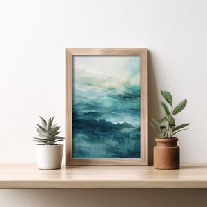 Blue Waves Abstract Art, Digital Download Poster Painting, Oil Painting of Blue Waves, Abstract Poster Art Print
