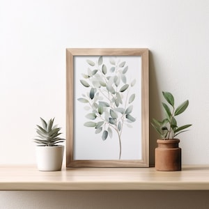 Eucalyptus Plant Poster, Instant Digital Art Download, Minimalist Home Decor, Plant Oil Painting Art Print, Digital Plant Art Print