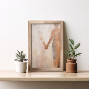 Abstract Couple Holding Hands Digital Poster Download - Serene and Intimate Artwork - Timeless Relationship Art - Instant Download