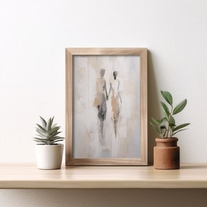 Abstract Soft Gentle Couple Holding Hands - Printable Wall Art - Minimalist Figures Holding Hands Art Print - Instant Download