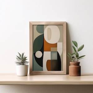 Dark and Modern Abstract Art Print with Round Shapes, Geometric Art Print, Digital Download Poster