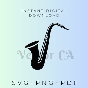 Saxophone Digital Vector Files, SVG for Silhouette, ScanNcut, Cricut Craft Projects, Musical Sax Cutting Templates, Musical Craft Essential